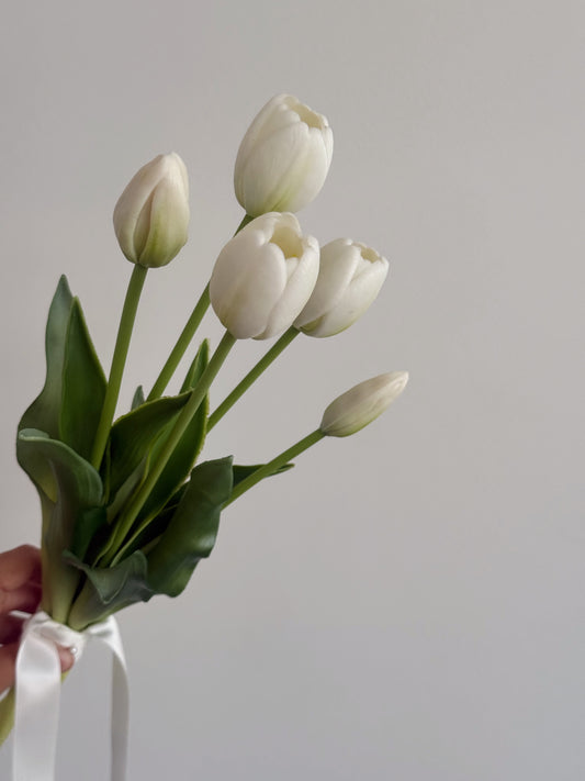 White Tulip Bunch - Real Touch Artificial